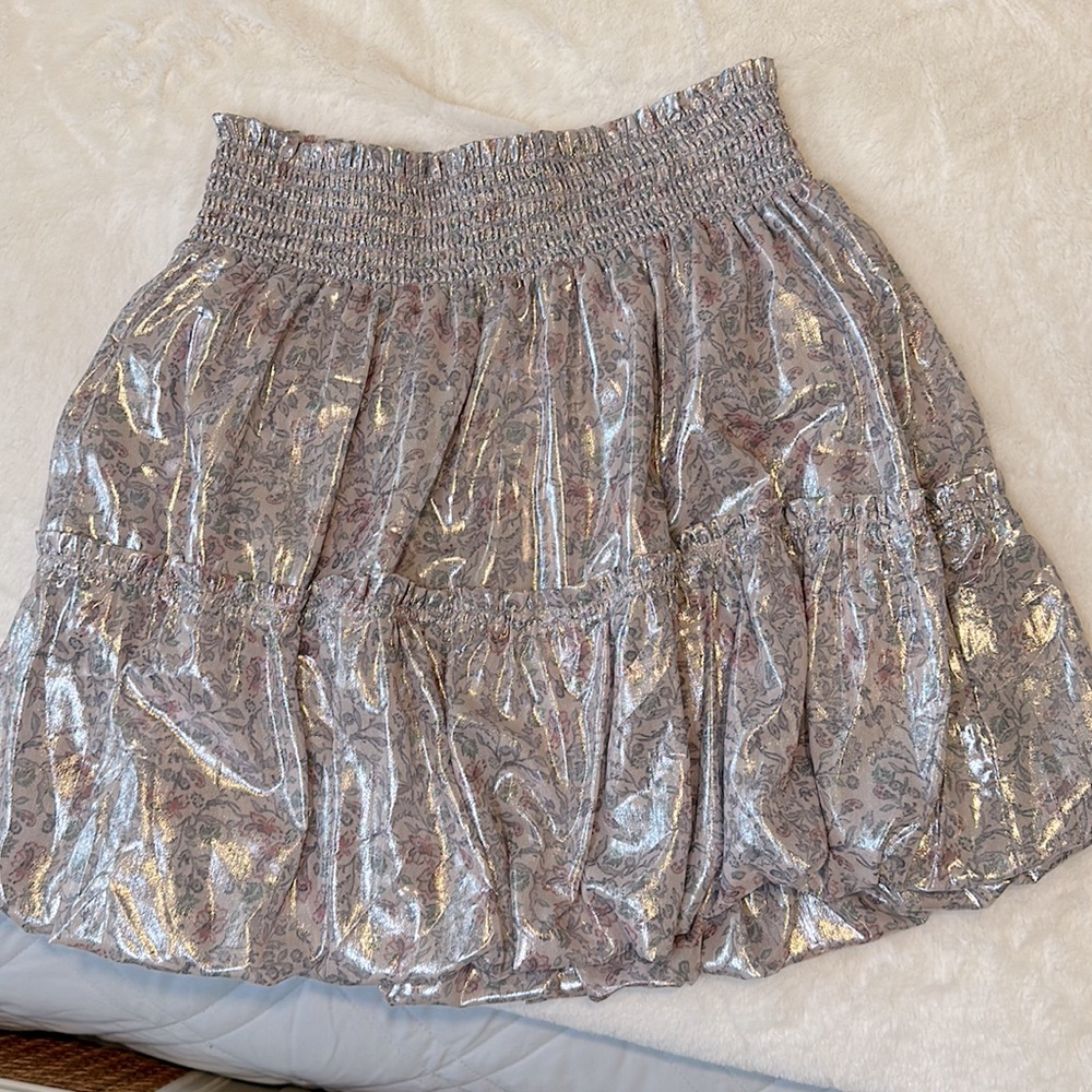 FREE PEOPLE Floral Bubble Skirt with Silver Sheen Medium